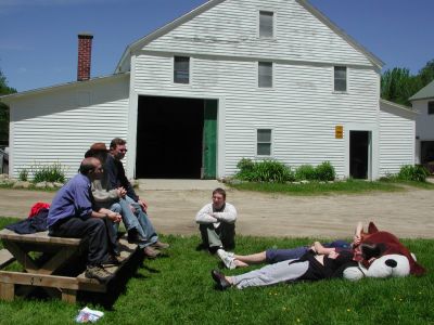 Lounging in front of the art barn