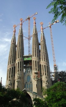 Sagrada Familia cathedral with cranes