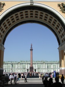 View of Alexander Column and Winter Palace through arch