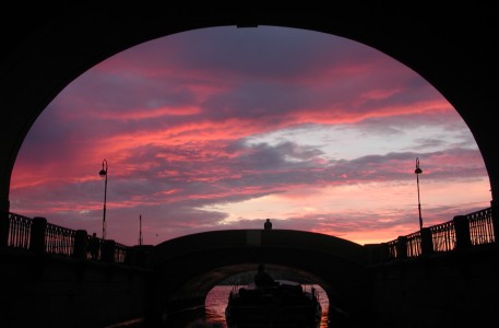 Sunset view through two arches