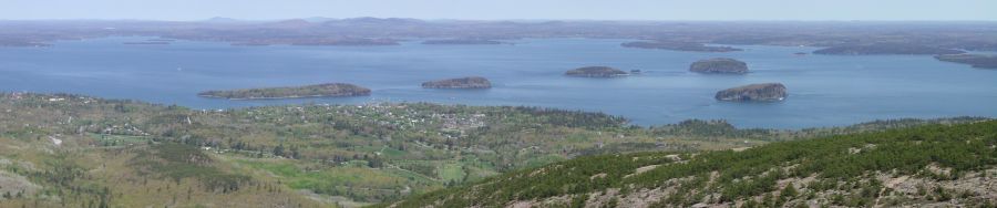 Panorama view of Bar Harbor from Mount Desert